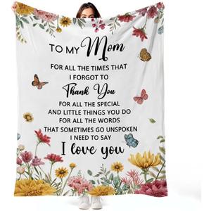 MASLEK Gifts for Mom Flannel Blanket, Mom Birthday Blanket with Floral and Butterfly Design, Valentine's Day Gift for Mother from Daughter Son, 50 x 60 Inch