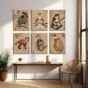 Japanese Cat Wall Art Samurai Cat Canvas Poster Anime Wall Decor Asian Prints Japan Painting Japanese Home Poster Tattoo Fantasy Artwork Funny Pictures for Living Room Bedroom 8x10 Inch Ready to Hang