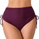 JOYBIK Women's High Waisted Full Coverage Bikini Bottoms Tummy Control Adjustable Drawstring Swim Bottoms (S)