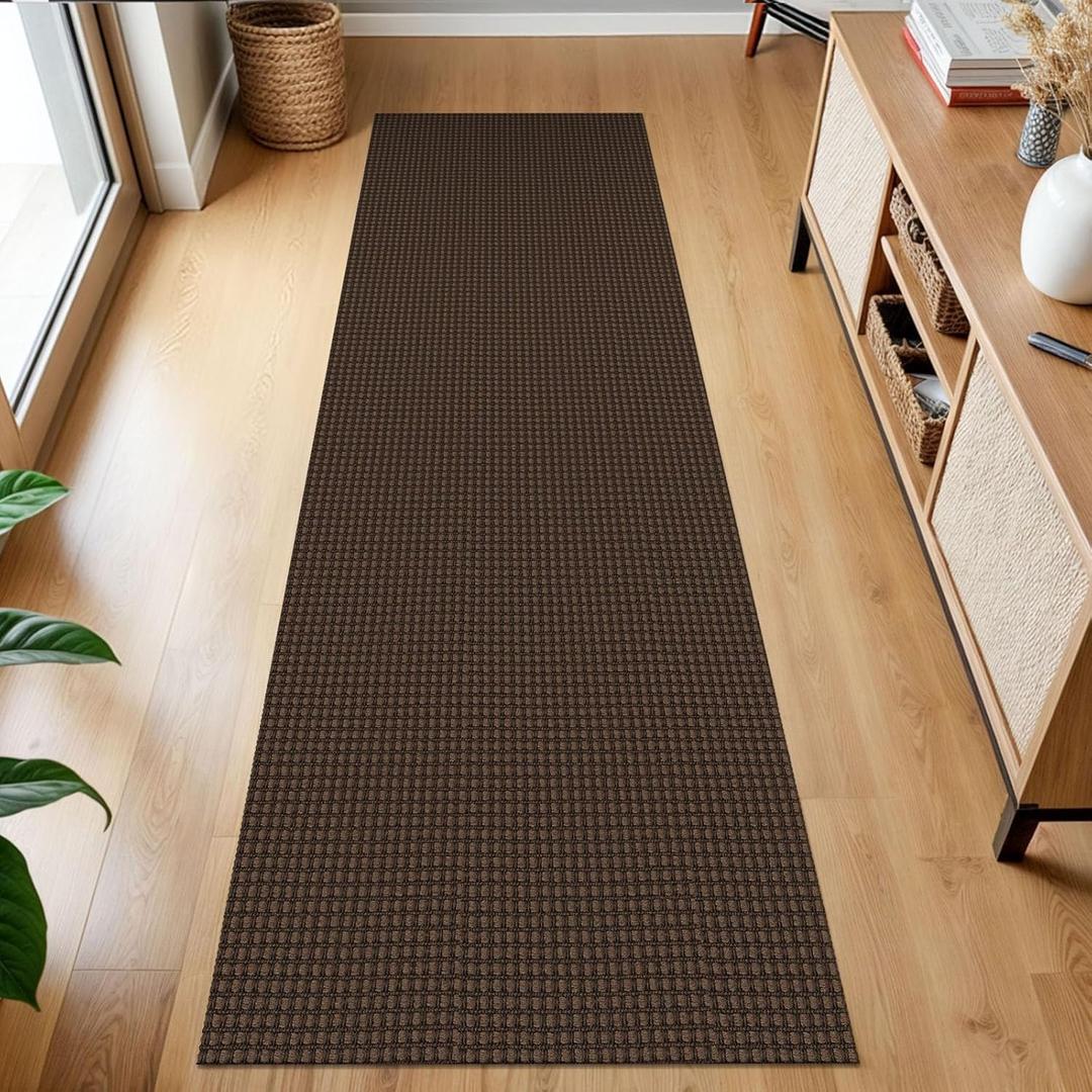 KOZYFLY Runners for Hallways 2x7 ft Washable Kitchen Runner Non Slip Rubber Backed Hall Runners Cotton Entryway Runner Rugs Floor Carpet for Indoor Backdoor Bedroom Kitchen, Reddish Brown/Coffee