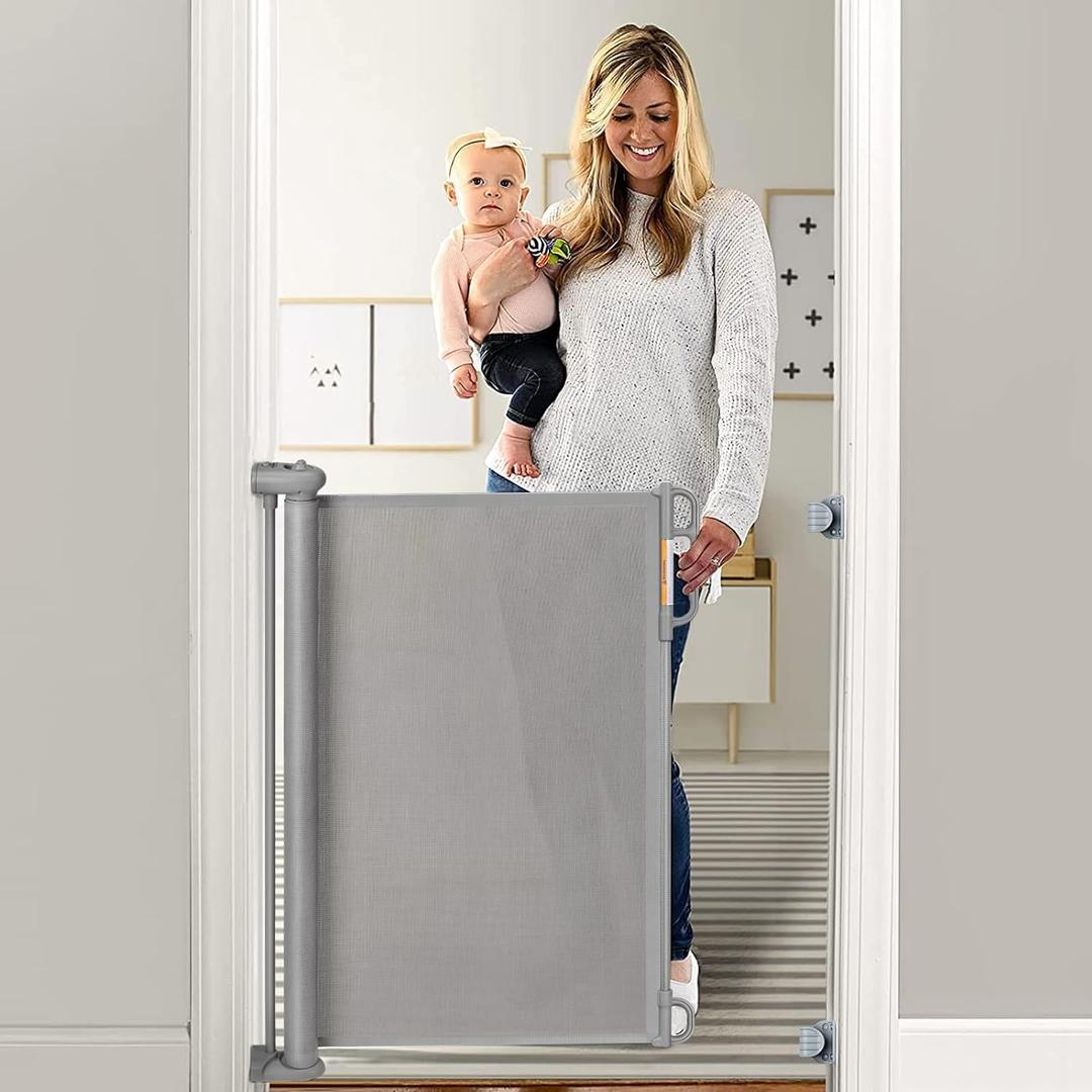 Retractable Baby Gate, Momcozy Extra Wide Mesh Baby Gates for Stairs, 33" Tall, Extends to 71" Wide, Pet Dog Gate for Doorways, Stairs, Hallways, Indoor/Outdoor