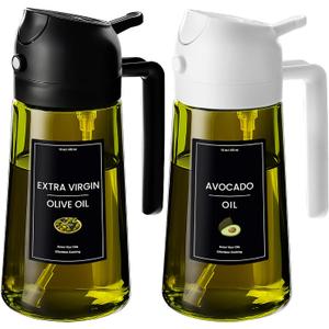CXINYI - 16oz/470ml Olive Oil Dispenser for Kitchen with Stickers - 2 in 1 Olive Oil Sprayer for Cooking, Air Fryer, and Salad, Black&White (Light-Proof Kitchen Gadget)