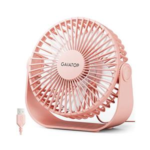 Gaiatop USB Desk Fan, 3 Speeds Strong Airflow, 5.5 Inch Portable 90° Rotate Quiet Cooling, Small Personal Table Fans for Bedroom Home Office Travel Pink