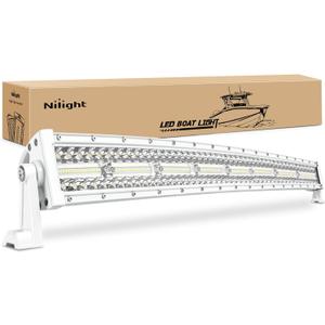 Nilight Marine LED Light Bar Navigation Lights 33 Inch Curved White Spot Flood Combo Ponton Boat Deck Dock Lighting for Night Fishing T-top Stern Yacht Sailboat Trucks Tractors