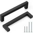 Probrico (5 Pack) Matte Black Square Cabinet Pulls Stainless Steel 5 Inch(128mm) Hole Center Drawer Handles Modern Kitchen Cabinet Hardware