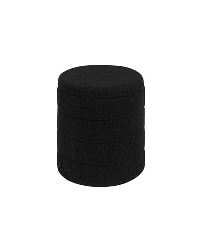 ZOLANOful Round Boucle Storage Ottoman, Sherpa Teddy Fabric Ottoman Footstool with Reversible Tray Lid, Folding Footrest with Storage for Living Room, Bedroom, Dorm, Black, 14.6" x 14.6" x 17.7"