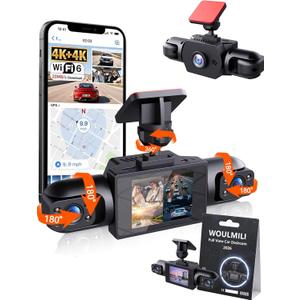 Full View Car Dashcam Wireless System 360 Car DVR WiFi 4 Channel Dash Cam Video Recorder Camera for Cars, Front and Rear Inside with Infrared Lamps Night Vision (64G)