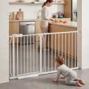 Extra Wide Baby Gate Tension Indoor Safety Gates White Metal Large Pressure Mounted Pet Gate Walk Through Long Safety Dog Gate for The House Doorways Stairs (57.48"-62.2"/146-158CM, White)