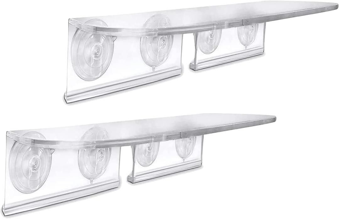 Window Garden Double Veg Ledge - Window Shelf for Plants, Clear Acrylic Shelves - Suction Cup Indoor Plant Holder - Glass Window Sill Extender for Microgreens Kit, Seed Starter Pots, Planters (2 Pack)