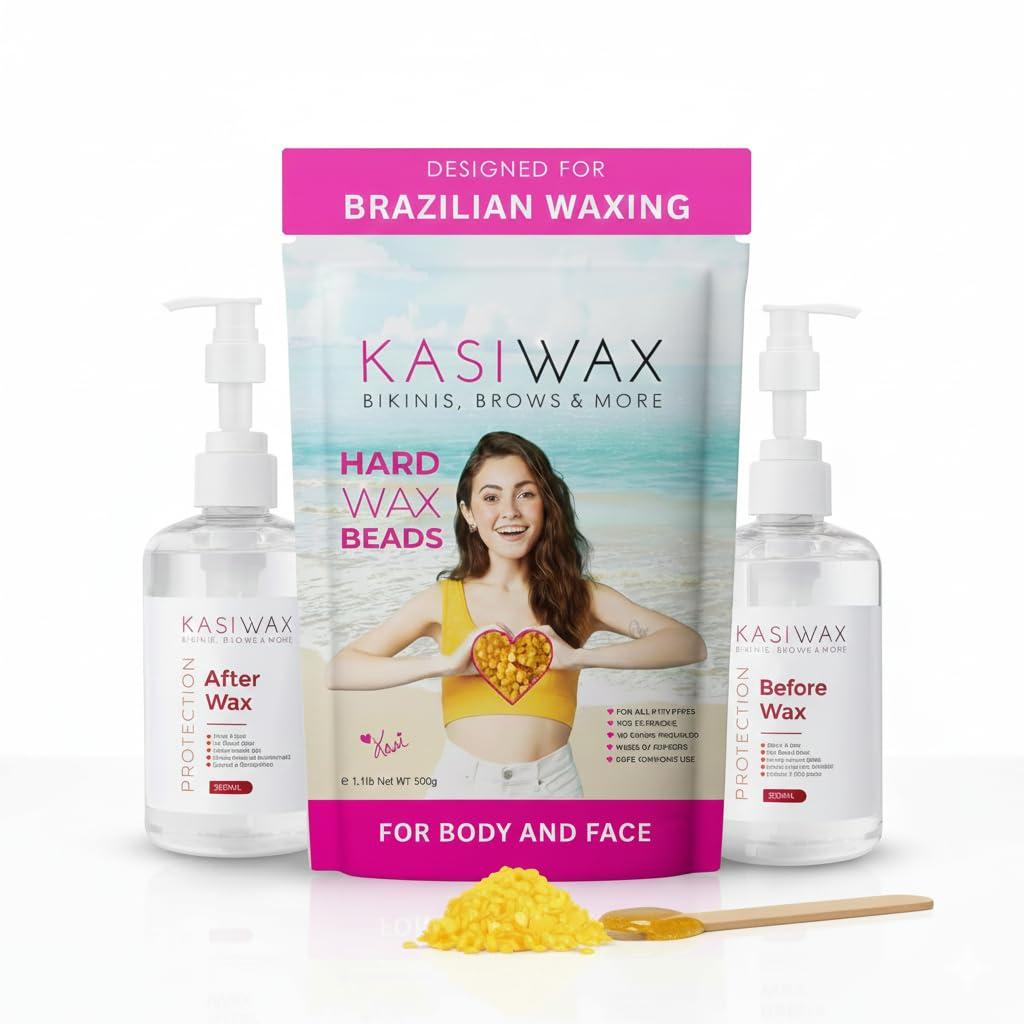 Hard Wax beads for Hair Removal Bundle | Beads + Pre-Wax Lotion + After-Wax Lotion