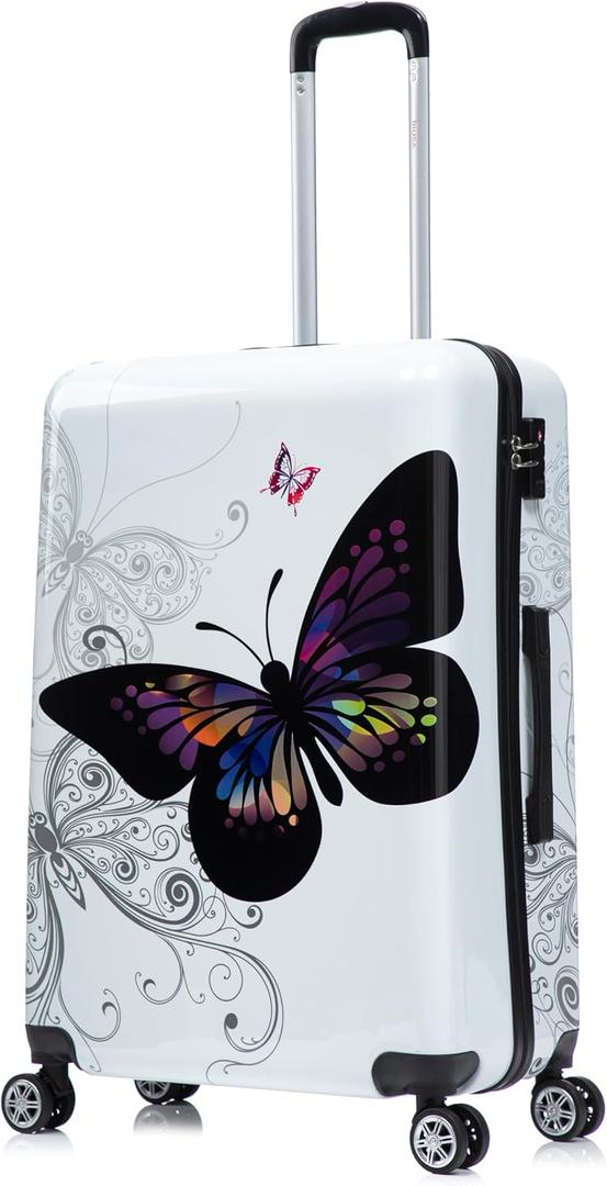 InUSA Butterfly Print Luggage with Spinner Wheels | Durable Lightweight Hardside Suitcase | Travel Bag with Handle and Trolley | 28-Inch Large Checked luggage