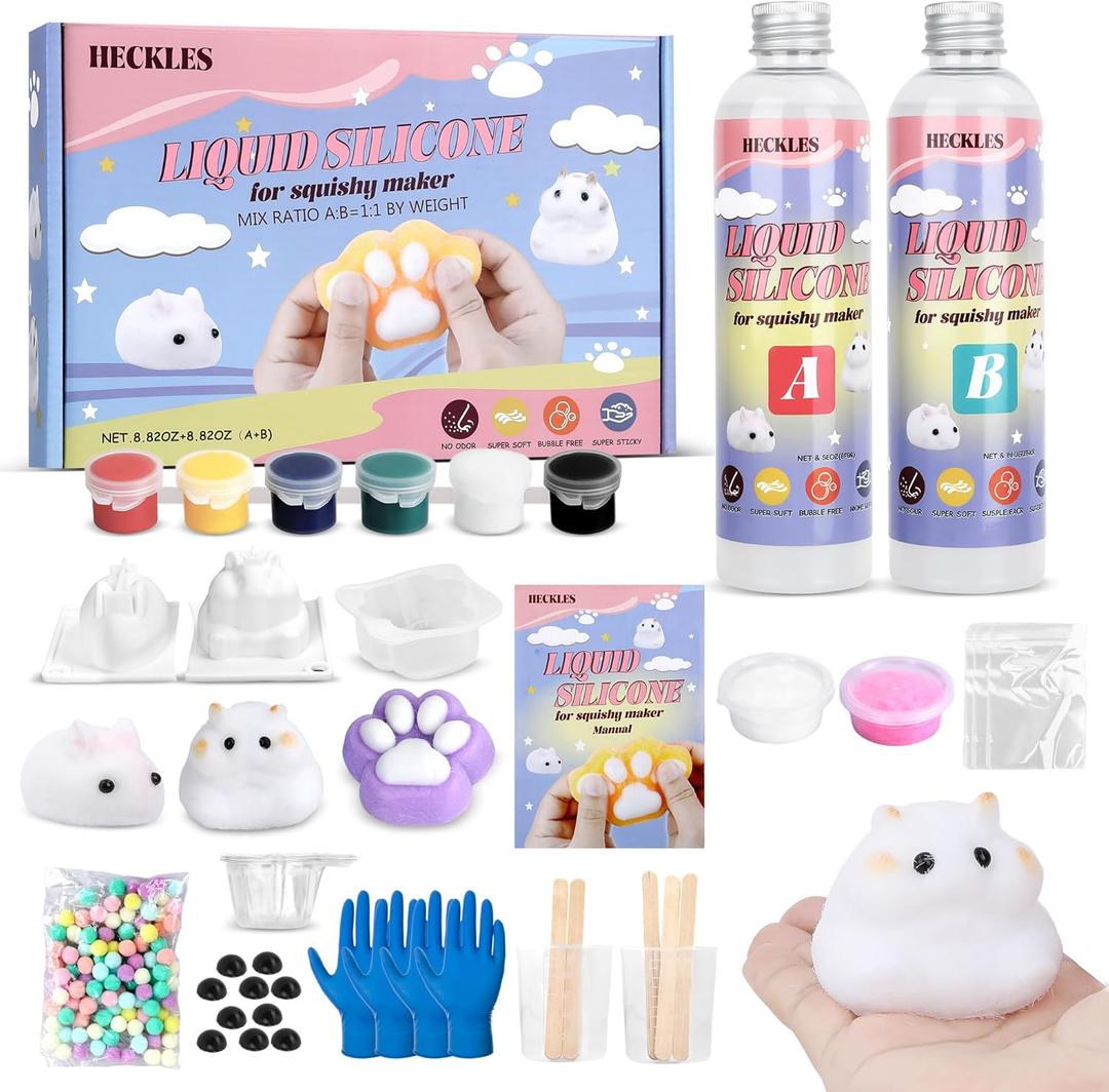 DIY Taba Squishy Making Kit,18oz Squishy Molds Silicone,Liquid Silicone 1:1 AB Ratio Epoxy Resin Mix for Squishy Making, Mold Cat Claw, Hamster, Rabbit,Gifts for Any Occasion