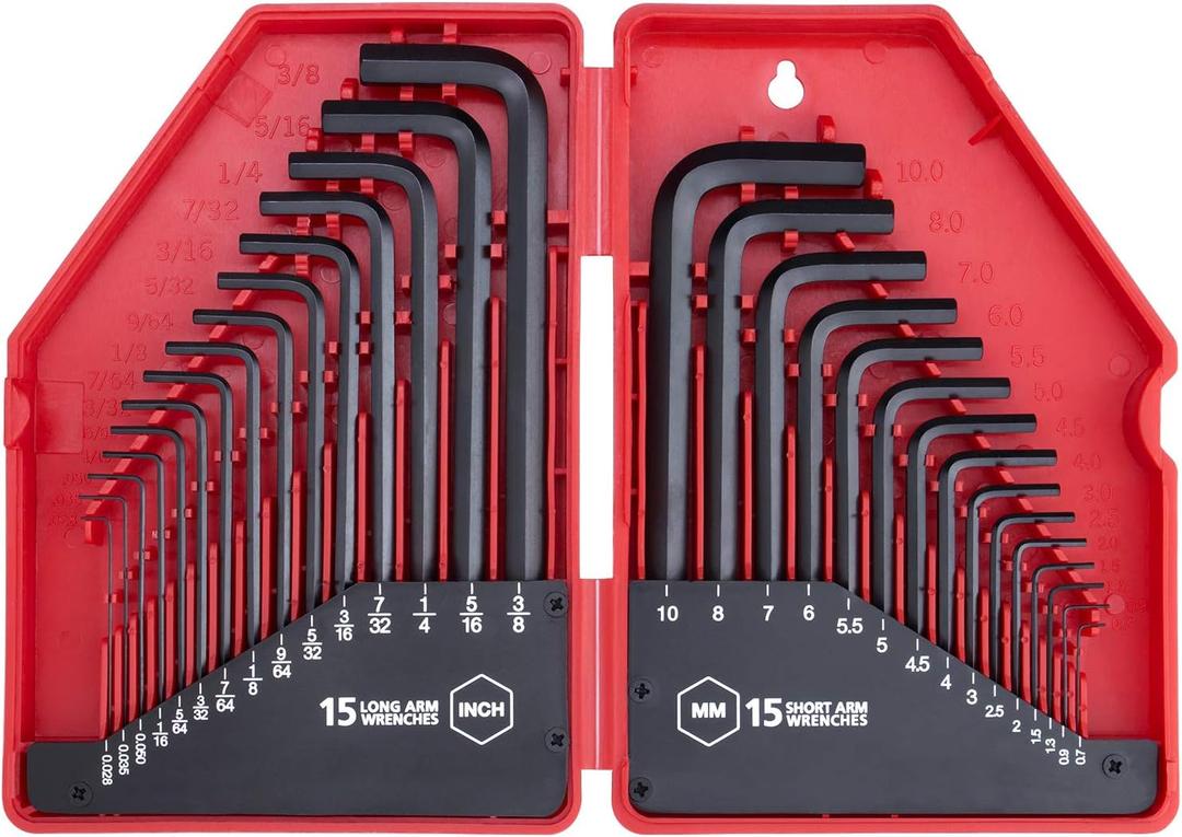 EFFICERE 30-Piece Premium Hex Key Allen Wrench Set, SAE and Metric Assortment, L Shape, Chrome Vanadium Steel, Precise and Chamfered Tips | SAE 0.028-3/8 inch, Metric 0.7-10 mm | In Storage Case