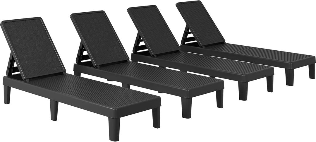 YITAHOME Outdoor Chaise Lounge Chairs Set of 4 with 4-Position Adjustable Backrest Easy Assembly, Waterproof Lightweight for Patio, Poolside, Beach, Yard, Black