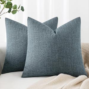MIULEE Pack of 2 Decorative Linen Burlap Coastal Pillow Covers Farmhouse Accent Pillowcases for Sofa Car Couch Bedroom Living Room Decor 20x20 Inch Dusty Blue