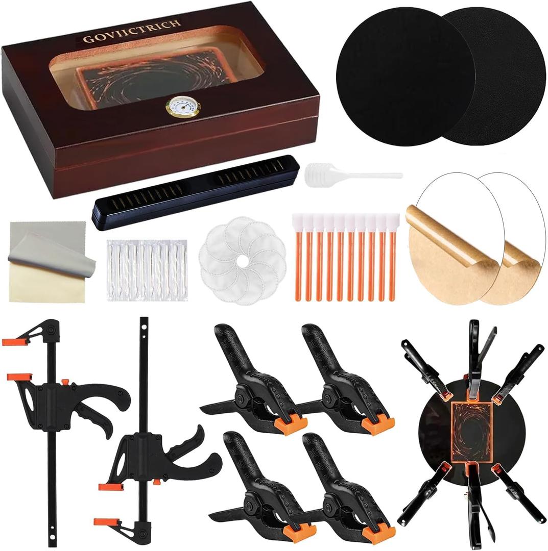Card Flattening Kit, Trading Card Care Tool Kit for Flattening & Cleaning, Includes 1 Humidor Box, 2 Clamps, 4 Clips, 2 Acrylic Discs, 2 Foam Pads and More for Fix Bent Cards & Flatten Edges