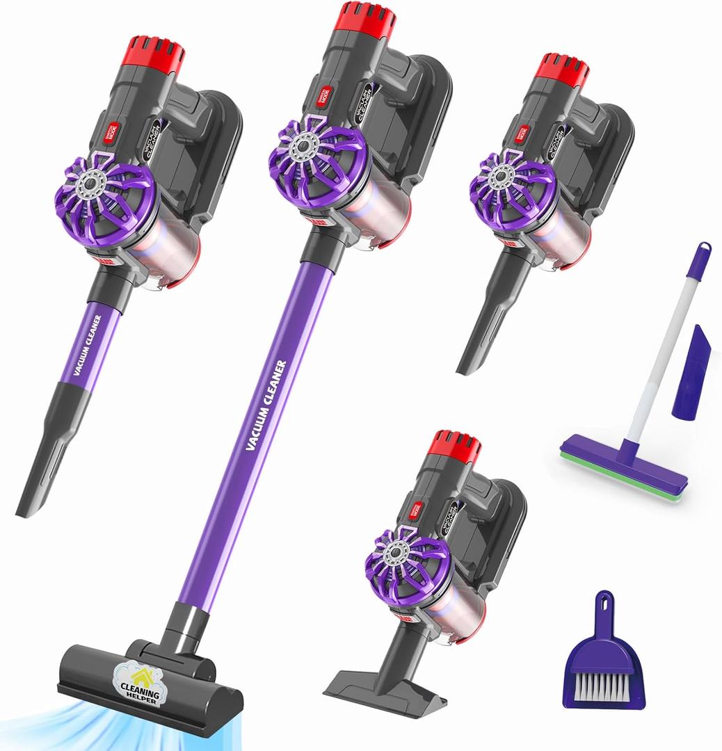 Kids Vacuum That Really Works, Pretend Play Cleaning Toy for Toddler, 3-in-1 Cordless Vacuum Interactive Toy for Children Age 3 4 5 6, Housekeeping Gift for Boys Girls Birthday