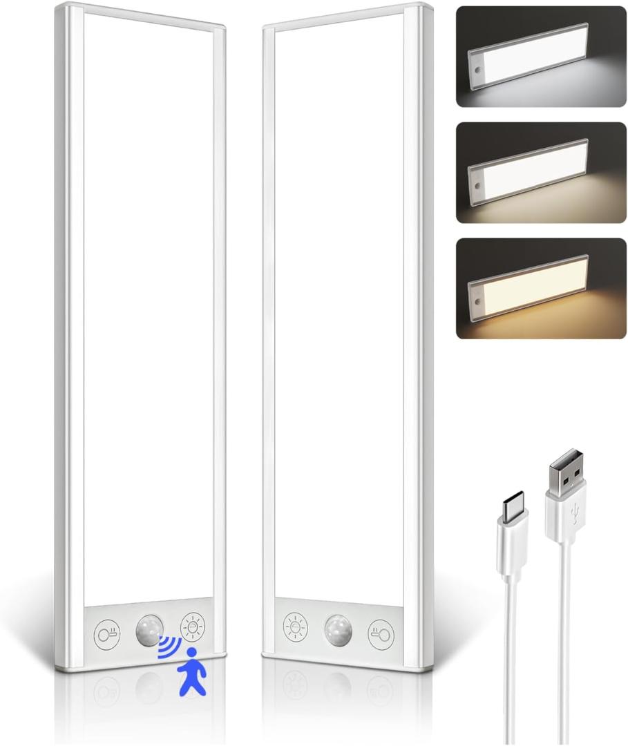 EZVALO 220LM Super Bright Under Cabinet Lighting Wireless, 5000mAh Rechargeable Battery Motion Sensor Light Indoor, Dimmable Under Counter Lights for Kitchen, 3-Inch Ultra-Wide Panel Closet Light (White)