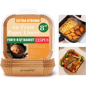 125 Pcs 7.9 Inch Square Air Fryer Liners Disposable for Home Bakers - Thickened Silicone Oil Paper - Withstands up to 450°F Heat - for Air Fryer 5 to 8 Qt