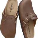 ODOLY Unisex Vegan Leather Clogs Womens Mens Cork Footbed Mules Slip on Potato Shoes with Arch Support ,Size 46