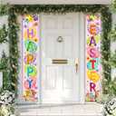 Happy Easter Porch Banner with Bunny Egg tulip Party Front Door Sign Spring easter backdrops Wall Hanging Spring Decorations for Home Office Farmhouse Holiday Decor