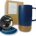 Mora Ceramics Large Tea Mug with Loose Leaf Infuser and Ceramic Lid, 18 oz, Portable, Microwave and Dishwasher Safe, Tall Coffee Cup - Rustic Matte Ceramic Glaze, Modern Herbal Tea Strainer, Deep Blue