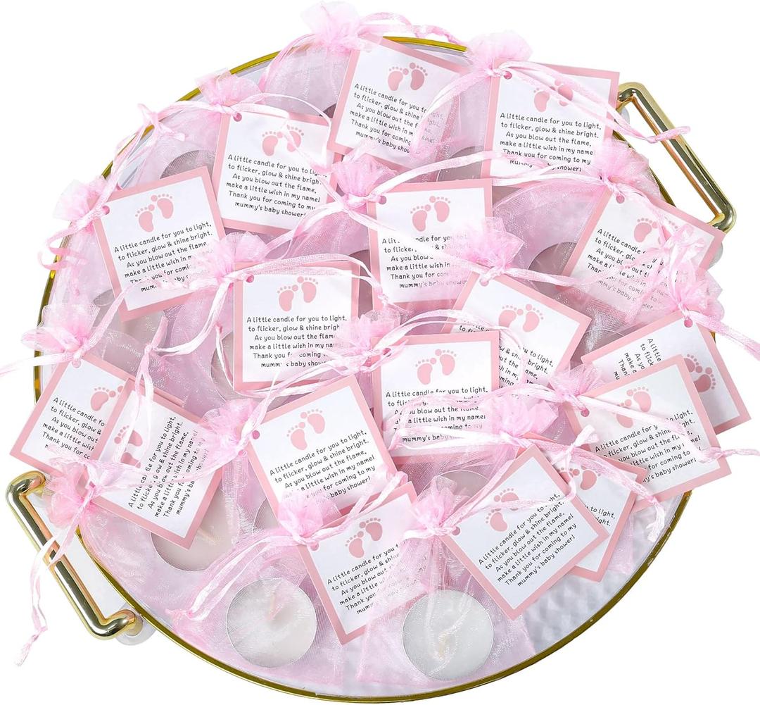 50pcs Tealight Candles Set for Baby Shower Party Favors, Christening Favors for Guests, Baby Girl Gender Reveal Favors. (pink)
