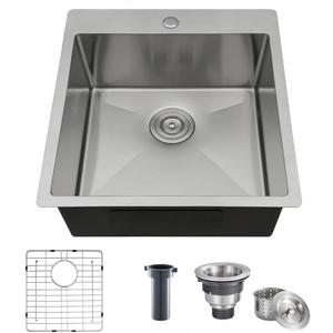 18x18 Inch Bar Sink Drop In Kitchen Sink, Topmount Stainless Steel Square Small Workstation Sinks, Single Bowl Kitchen Sinks for Laundry Wet Bar Prep RV Office Outdoor Yard