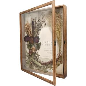 GraduationMall 16x20 Shadow Box Frame Solid Wood Glass Door Display Case with Linen Back and 6 Stick Pins,1.5 inches Interior Depth,Ideal for Memorabilia Pictures Flowers Medals Tickets