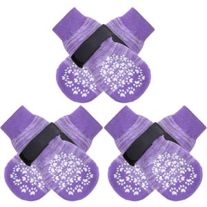 EXPAWLORER 6PCS Anti-Slip Dog Socks to Prevent Licking Paws,Dog Shoes for Hot Pavement,Best Paw Protector Traction Control on Hardwood Floor,Dog Booties for Puppy  Senior Dogs (Purple, Medium)