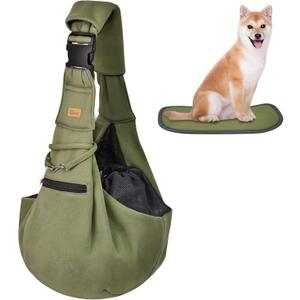 CUBY Dog and Cat Sling Carrier - Hands Free Reversible Pet Papoose Bag - Soft Pouch and Tote Design - Suitable for Puppy, Small Dogs Cats Outdoor (Green, Adjust Strap 2.0)