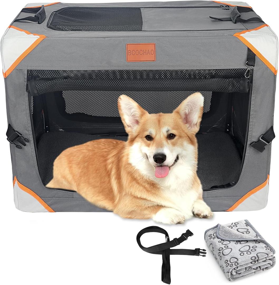 Collapsible Dog Crate-Portable Dog Crates for Small Medium Dogs,4-Door Portable Pet Travel Crate,Sturdy/Breathable/Comfortable,Indoor & Outdoor & Car Back Seat;Soft Dog Blanket (Medium (30"L x 21"W x 21"H))