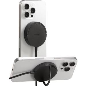 Mophie 15W Wireless Charging Pad with Kickstand - MagSafe and Qi2 Compatible for iPhone 17/16/15/14/13/12, AirPods Pro (2nd & 3rd Gen), Compact Travel Design with Integrated Cable, Black