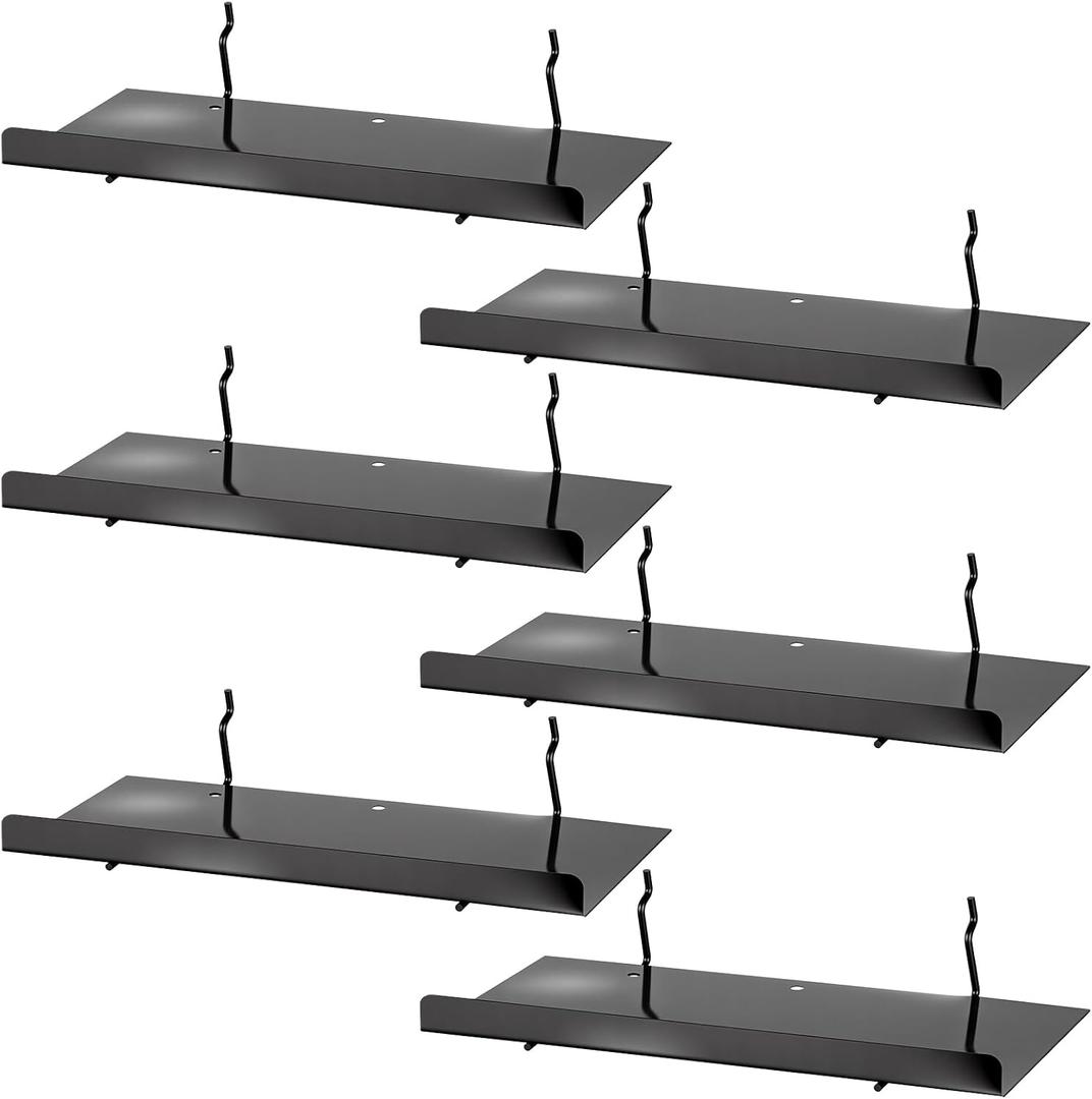 6 Pcs Pegboard Shelves -Medium Shelf for Garage, Sturdy Iron Accessories Flat Display Shelves for Pegboard for Storing or Displaying - Versatile Wall Organizer for Workbench, Craft Room, Black