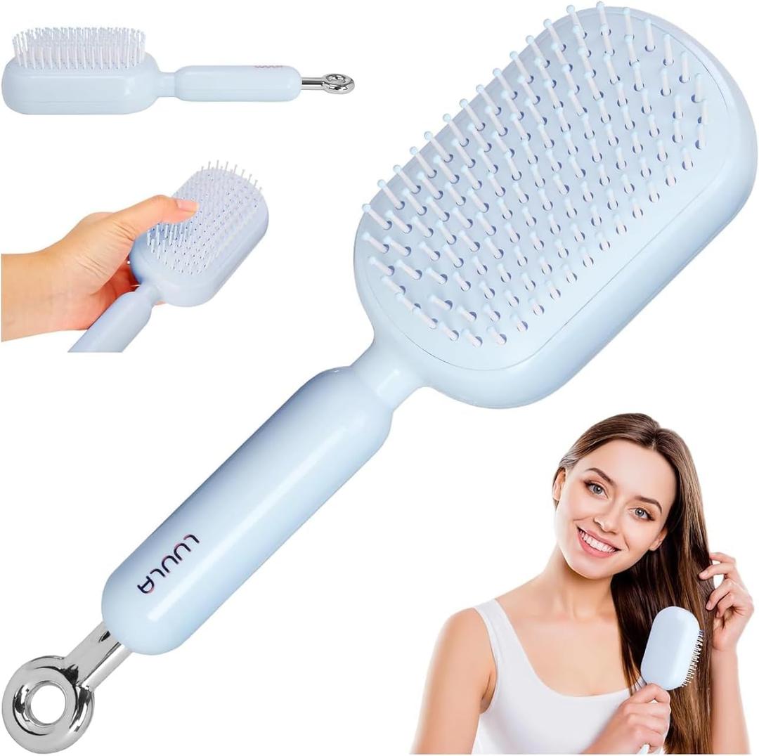 Retractable Cushion Massage Comb BrushRetractable Hair BrushAnti Static Self Cleaning Hair Brush For Women And Men, Anti Static Pull Ring Air Cushion Massage Brush (Blue)