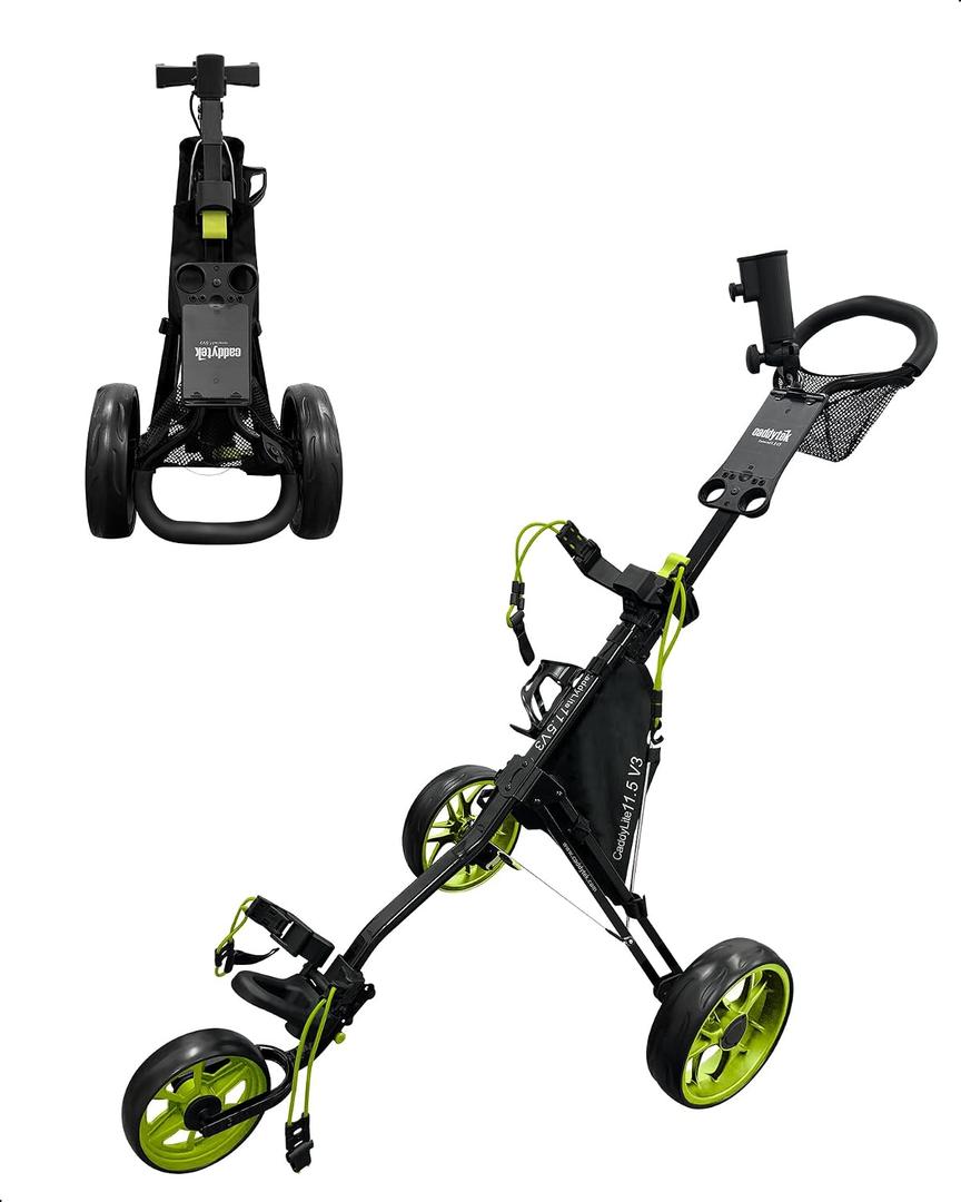 Caddytek CaddyLite 11.5 V3 Golf Push Cart - Lightweight Aluminum 3-Wheel Foldable Golf Bag Cart with Quad-Fold Frame, EVA Wheels, Adjustable Handle, Foot Brake, Mesh Net, Umbrella & Drink Holder, One Size