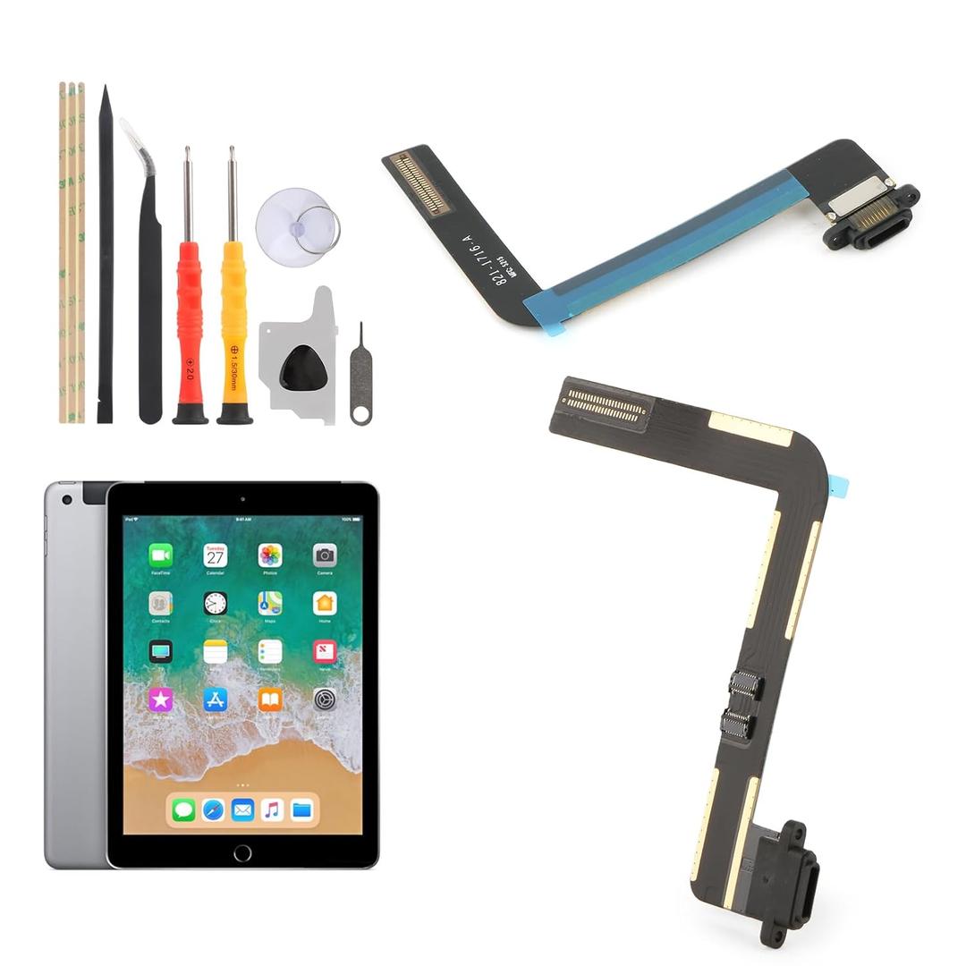 Dock Connector for iPad Air A1474 A1475/5 5th 9.7 2017 A1822 A1823/6 6th 2018 A1893 A1954 Charging Port Flex Cable Replacement for Air/5 5th/6 6th USB Charger Dock Board Connector with Tools(Black)
