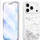 Case Compatible with iPhone 17 Pro, Shockproof Clear TPU Phone Glitter Case with 1 Screen Protector, Bling Glitters Case for Women, Silver
