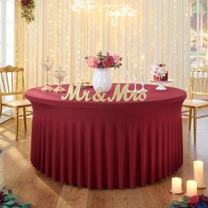 leegleri 10 Pack Spandex Burgundy 72inch Round Tablecloths, Stretchy 132inch Fitted 6FT Round Table Cloths, Wrinkle Free Table Cover with Skirt for Wedding Birthday Party Bridal Shower Banquet