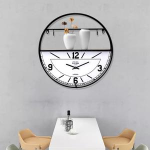 Large Wall Clock,Decorative Metal Wall Clocks with Storage Rack and Hooks Large Wall Clock,Decorative Metal Wall Clocks with Storage Rack and Hooks