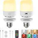 Minetom E26 Rechargeable Light Bulbs with Remote and Timer, Battery Backup Bulb with 12 Colors and Brightness Dimmable, 2300mAh 40W Equivalent LED Light Bulbs for Lamps Sconces Camping, 2 Pack