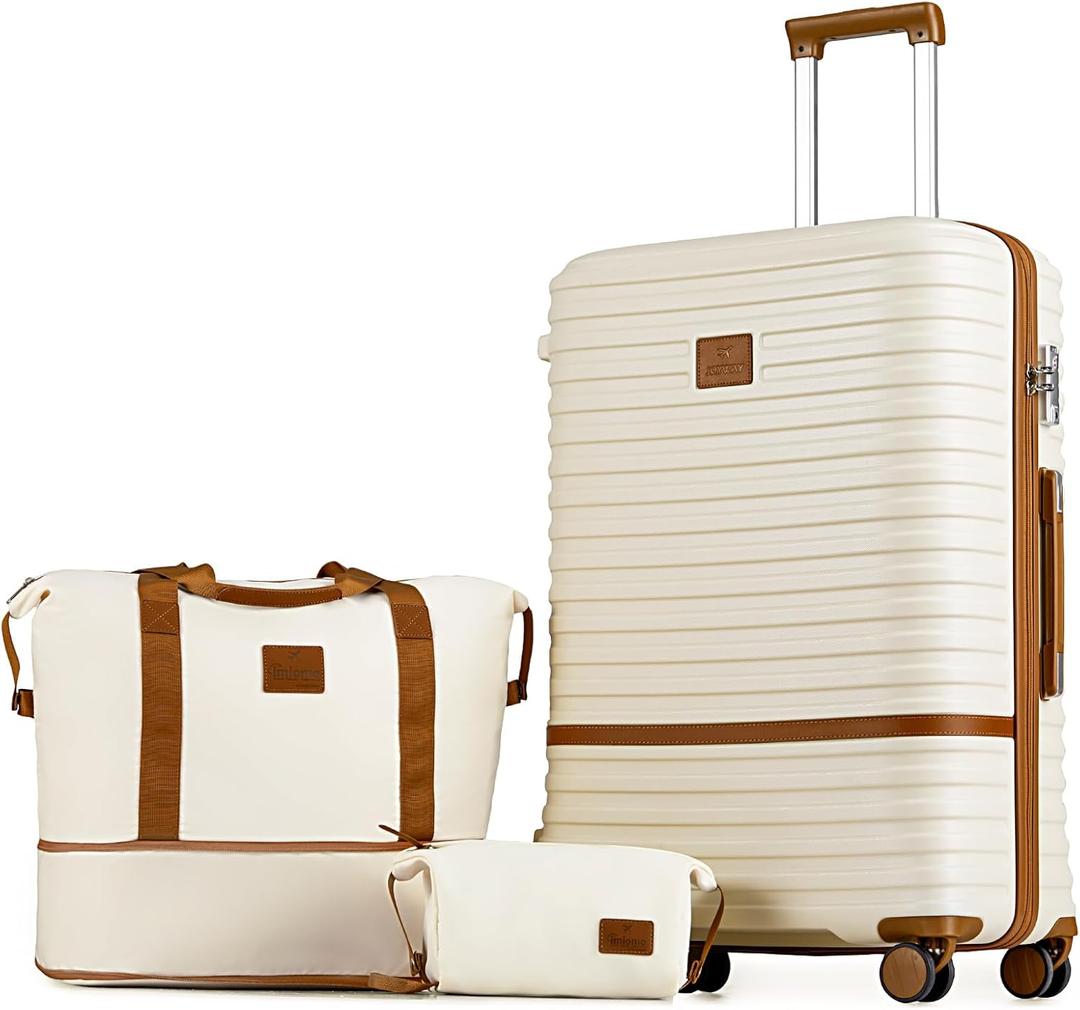 Joyway 28 Inch Large Luggage Hardside Suitcase with Spinner Wheel, Lightweight 3 Piece Suitcase Set with TSA Lock(White)