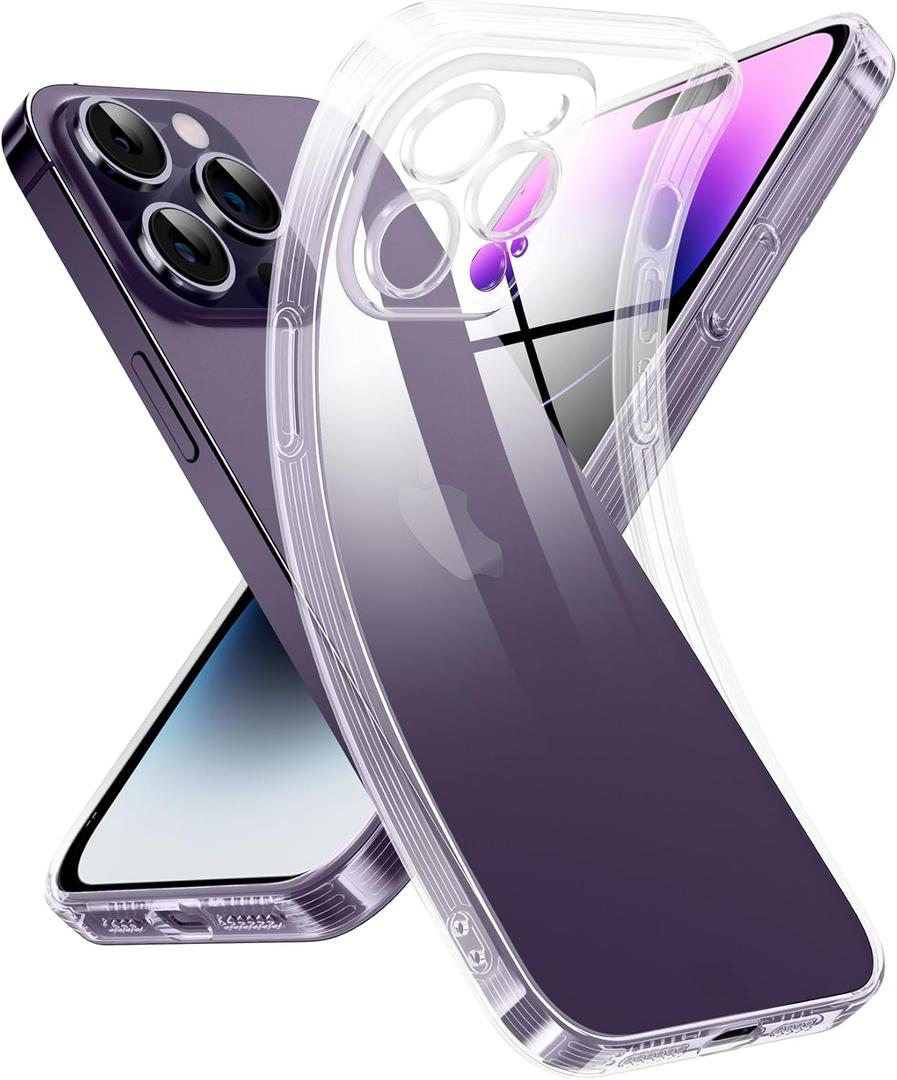 Supdeal Crystal Clear Case for iPhone 14 Pro, [Not Yellowing] [Camera Protection] [Military Grade Drop Tested] Shockproof Protective Phone Case Soft Silicone Slim Cover, 6.1 inch, Transparent