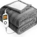  Electric Heated Blanket Throw with 1-10hrs Timer Auto-Off & 10 Heating Levels, Faux Fur & Sherpa Heating Blanket with ETL Certified, Machine Washable (50”x60”, Grey)