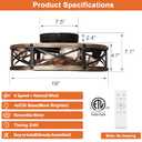 19" Farmhouse Flush Mount Caged Ceiling Fans with Lights, 6 Speeds, Rustic Low Profile Ceiling Fan with Light and Remote, Small Bladeless Ceiling Fans with Lights for Kitchen, Bedroom - ETL (Gold)