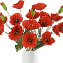 Red Poppy Flowers Artificial 5PCS 20Heads Fake Poppies Realistic Faux Silk Flowers with Stems for Vase Centerpiece Wedding Party Garden Home Decoration (Red)