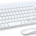 Wireless Keyboard and Mouse Ultra Slim Combo, TopMate 2.4G Silent Compact USB 2400DPI Mouse and Scissor Switch Keyboard Set with Cover, 2 AA and 2 AAA Batteries, for PC/Laptop/Windows/Mac - White