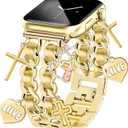 Gold Watch Bands for Women Compatible with Apple Watch Band 46mm 42mm(S3/2/1) 44mm 45mm 49mm Adjustable Unique Charms Metal Strap Chain Bracelet for iWatch Series 11/10/9/8/7/6/5/4/3/2/1/SE/Ultra