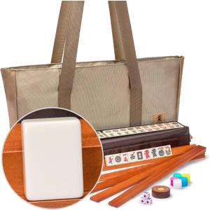 Yellow Mountain Imports American Mahjong Set, Mojave (Ivory) with Brown Soft Case, All-in-One Racks with Pushers, Wright Patterson Scoring Coins, Dice, & Wind Indicator