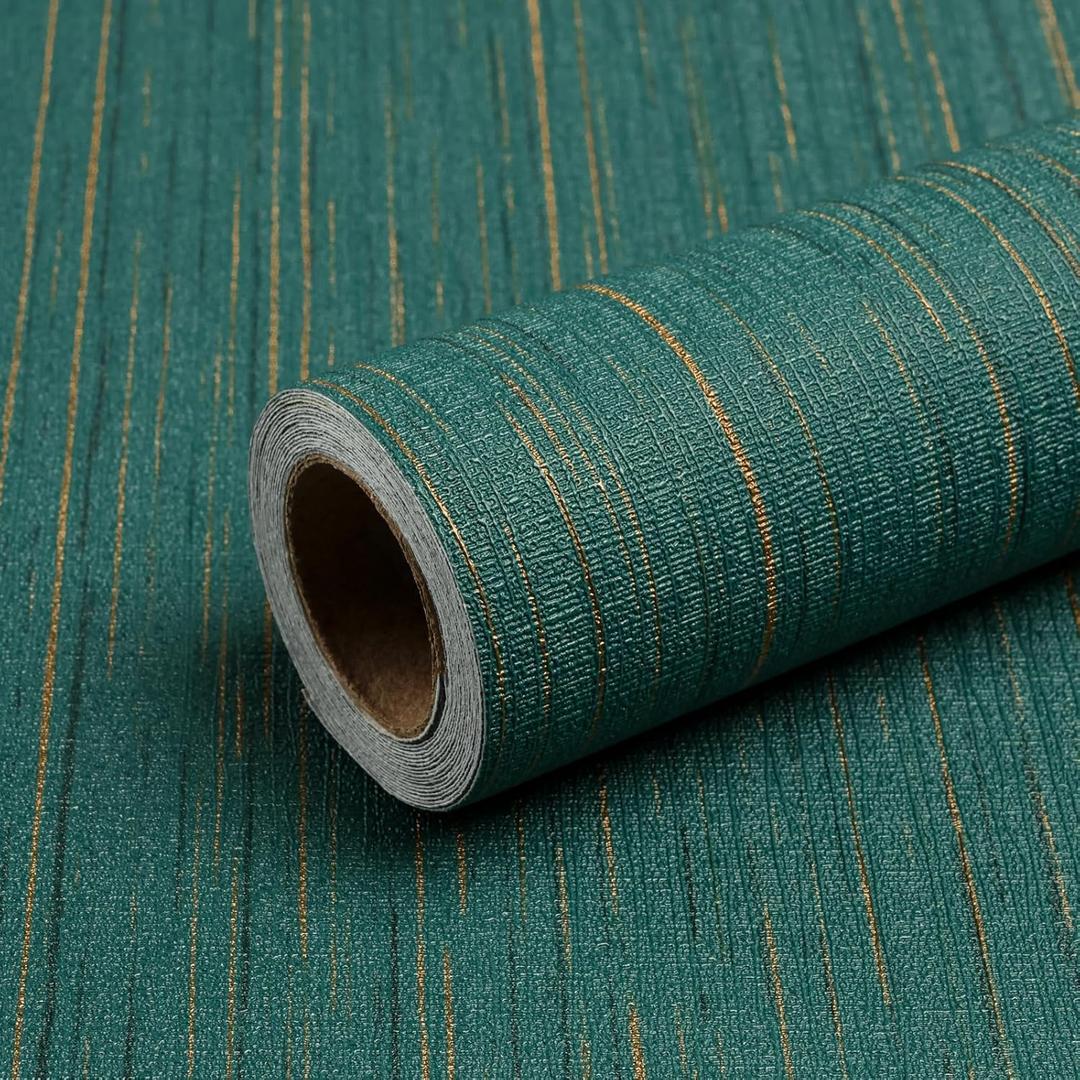 Qianglive Teal Green Grasscloth Peel and Stick Wallpaper Texture Contact Paper 15.7"x120" Vintage Wallpaper Removable Waterproof Wall Paper for Room Walls Cabinets Furniture Drawers Desk